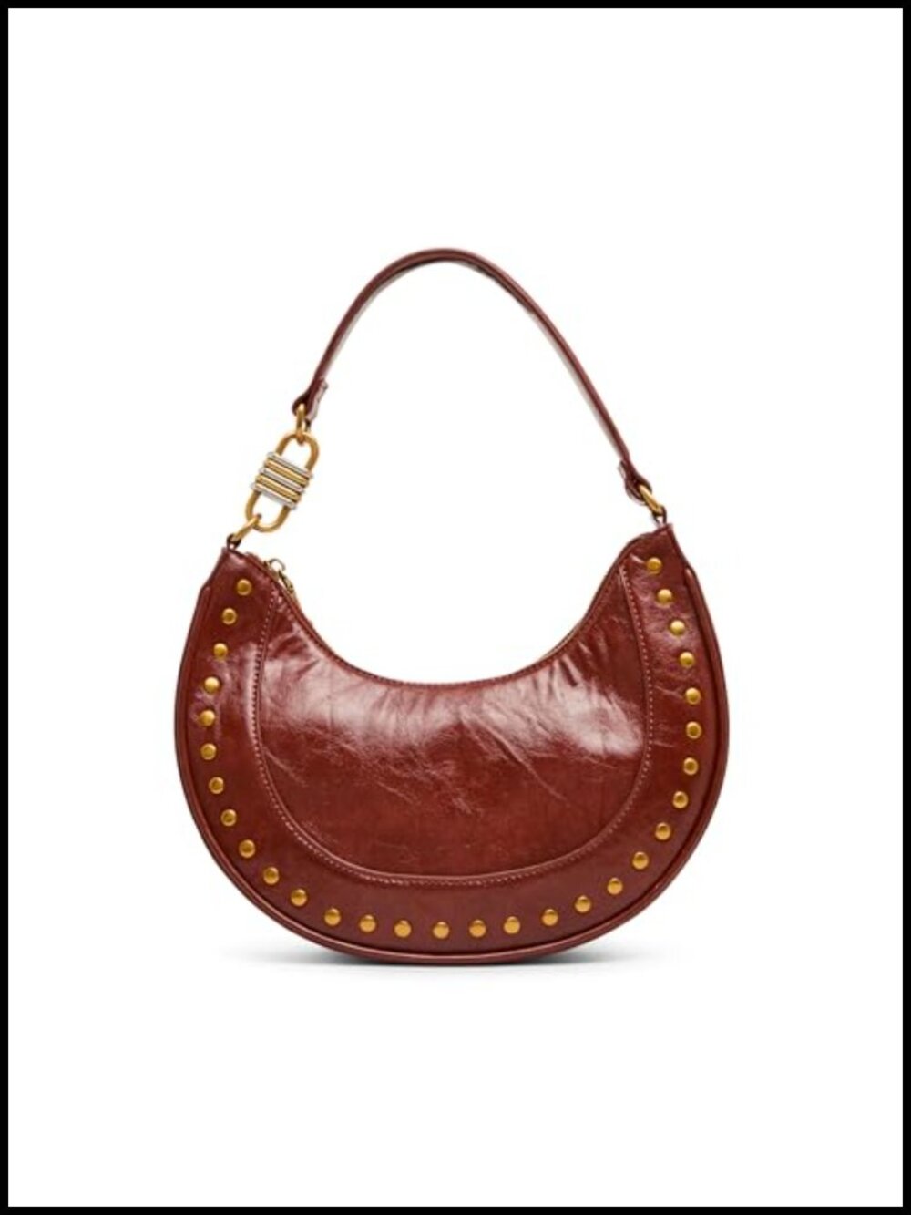 Faux Leather Studded Shoulder Bag with Zip Pockets